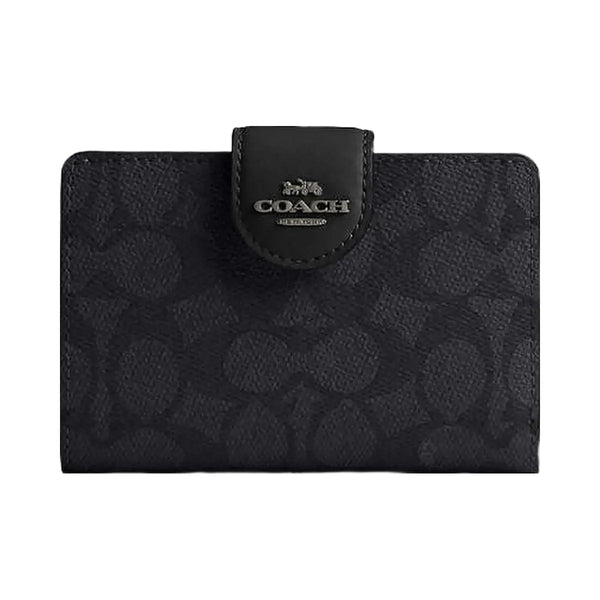 Coach Medium Corner Zip Wallet In Signature Canvas Signature Canvas-Gunmetal-Charcoal-Black