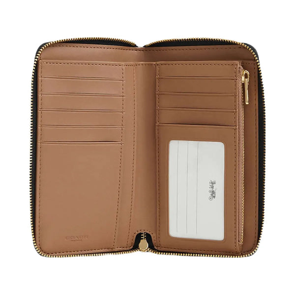 Coach Medium Id Zip Wallet In Signature Canvas Signature Canvas-Gold-Walnut-Black