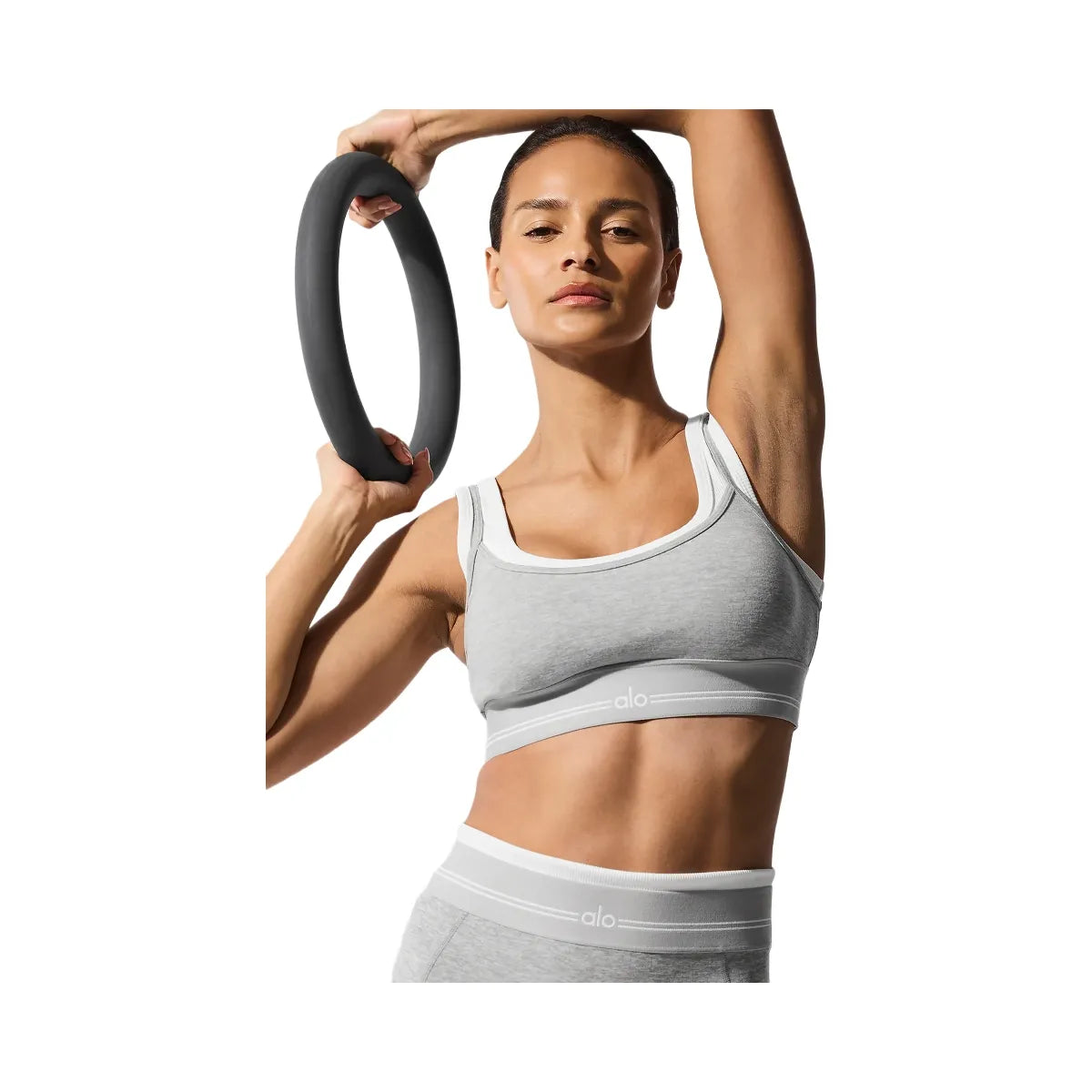 Alo Women's soft Better Together Bra - Athletic Heather Grey/White
