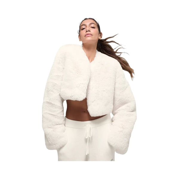 Alo Women's Faux Fur Chic Cropped Jacket - Ivory
