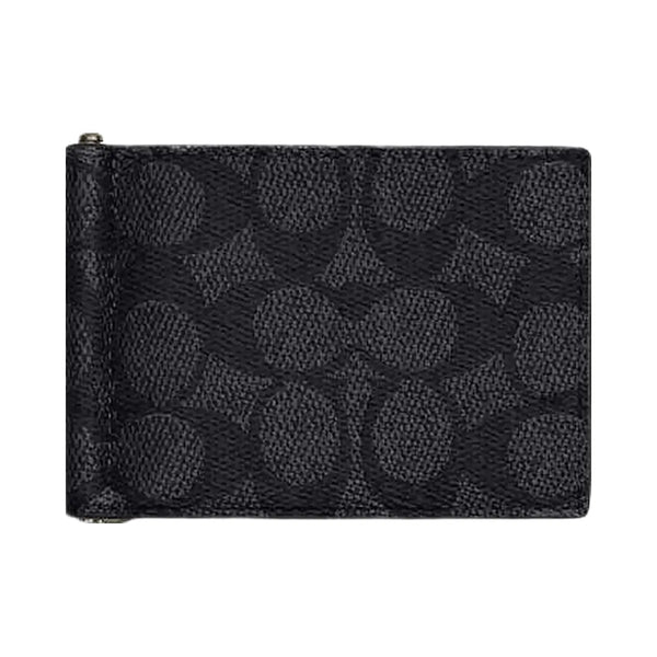 Coach Slim Money Clip Billfold Wallet In Signature Canvas Gunmetal Charcoal Black