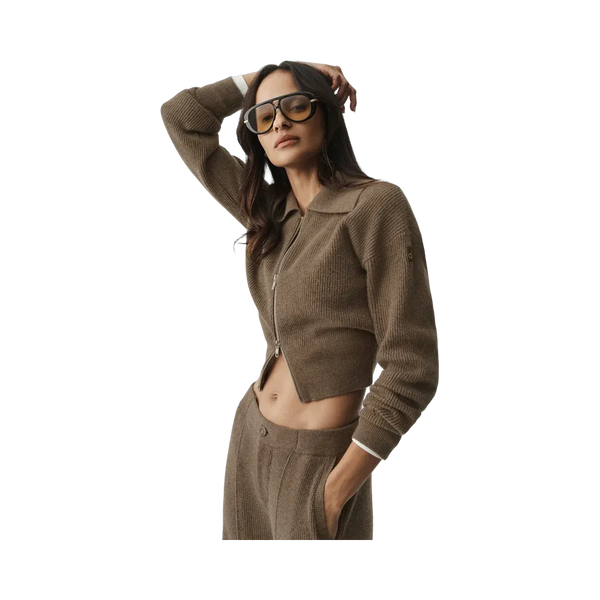 Alo Cashmere Wool Harmony Full Zip Jacket 'Java Brown Heather'