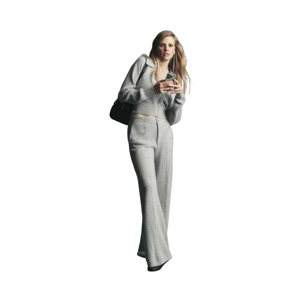 Alo Cashmere Wool Low-Rise Harmony Trouser (Regular) 'Athletic Heather Grey'