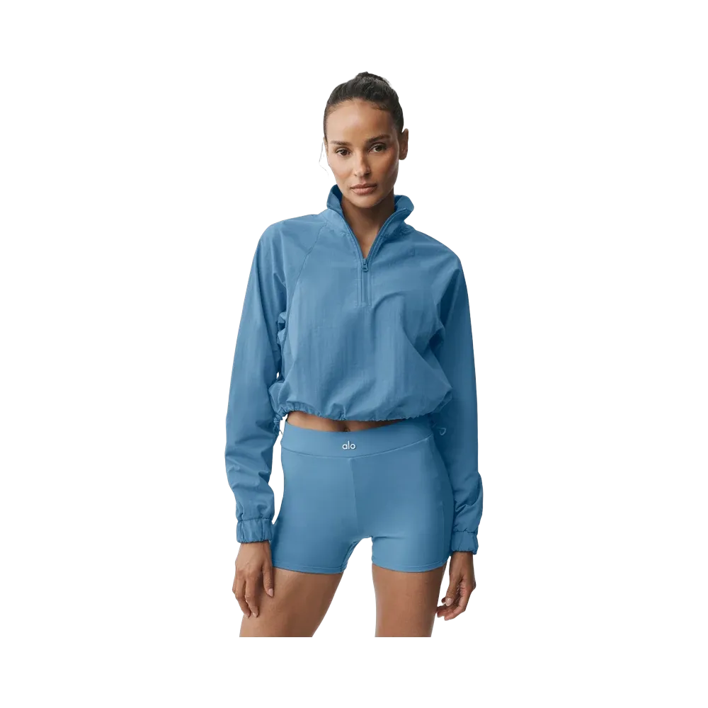Alo Cropped 1/4 Zip Alumni Pullover 'California Blue'