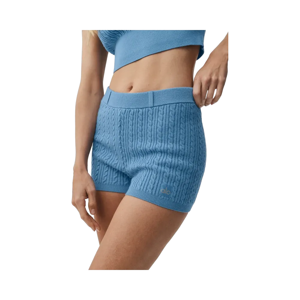 Alo Mini Cable High-Waist Sweater Short 'California Blue'