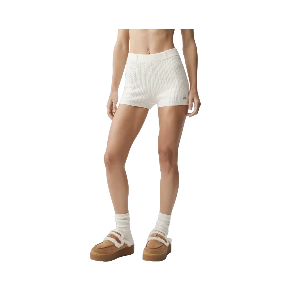 Alo Mini Cable High-Waist Sweater Short 'Ivory'