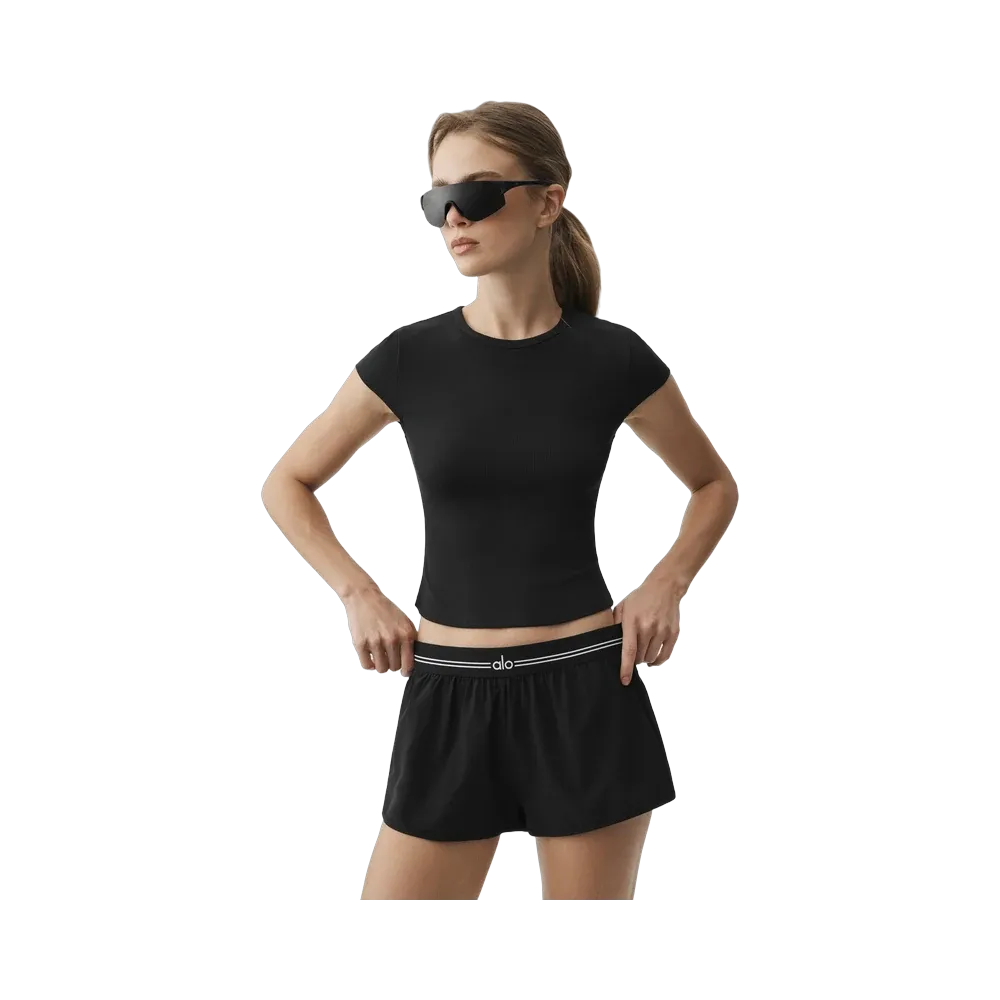 Alo Ribbed Modal Cap Sleeve Top 'Black'
