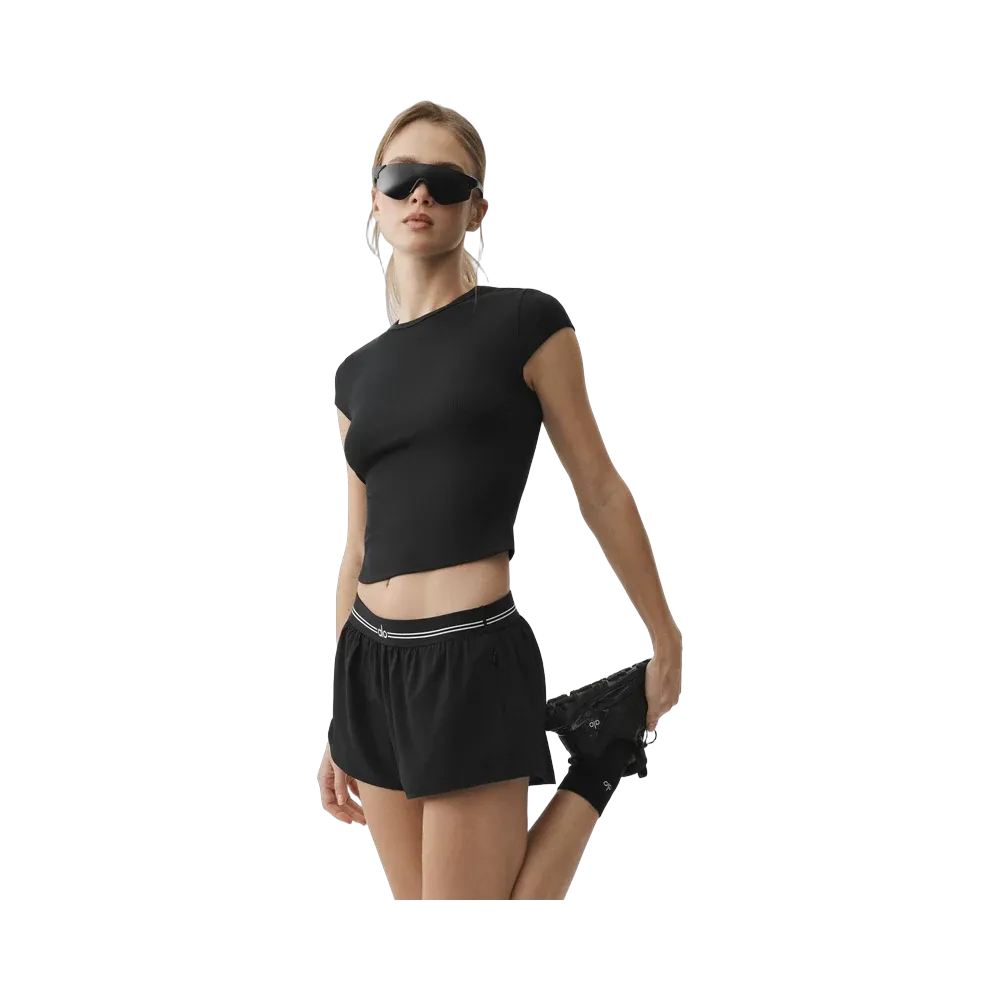 Alo Ribbed Modal Cap Sleeve Top 'Black'