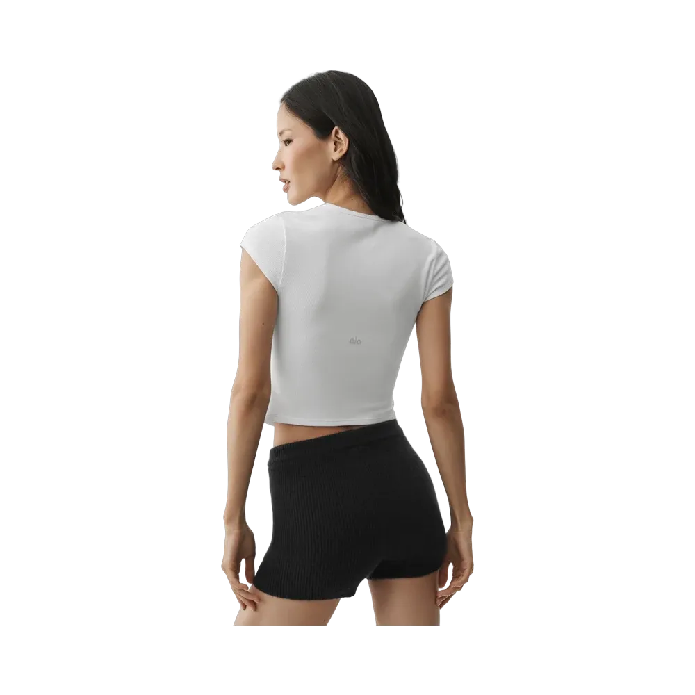 Alo Ribbed Modal Cap Sleeve Top 'White'