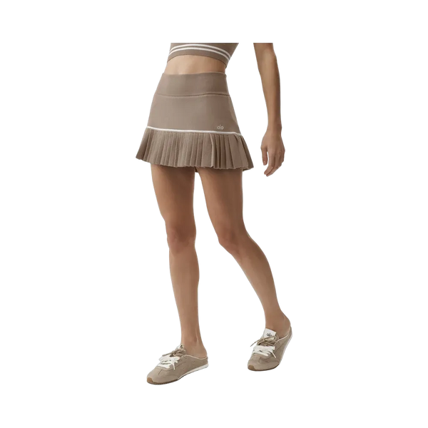 Alo Scholar Knit High-Waist My Serve Tennis Skirt 'Gravel/White'