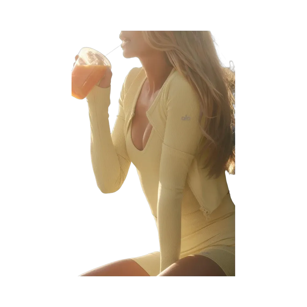 Alo Seamless Ribbed Favorite Jacket 'Warm Butter'