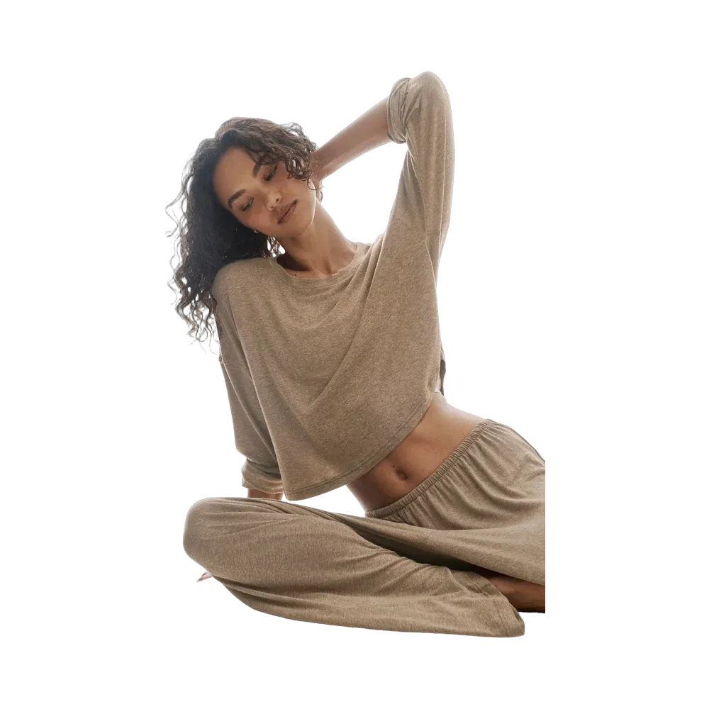 Alo Semi-Sheer Oasis Boxy Long Sleeve 'Java Brown Heather'