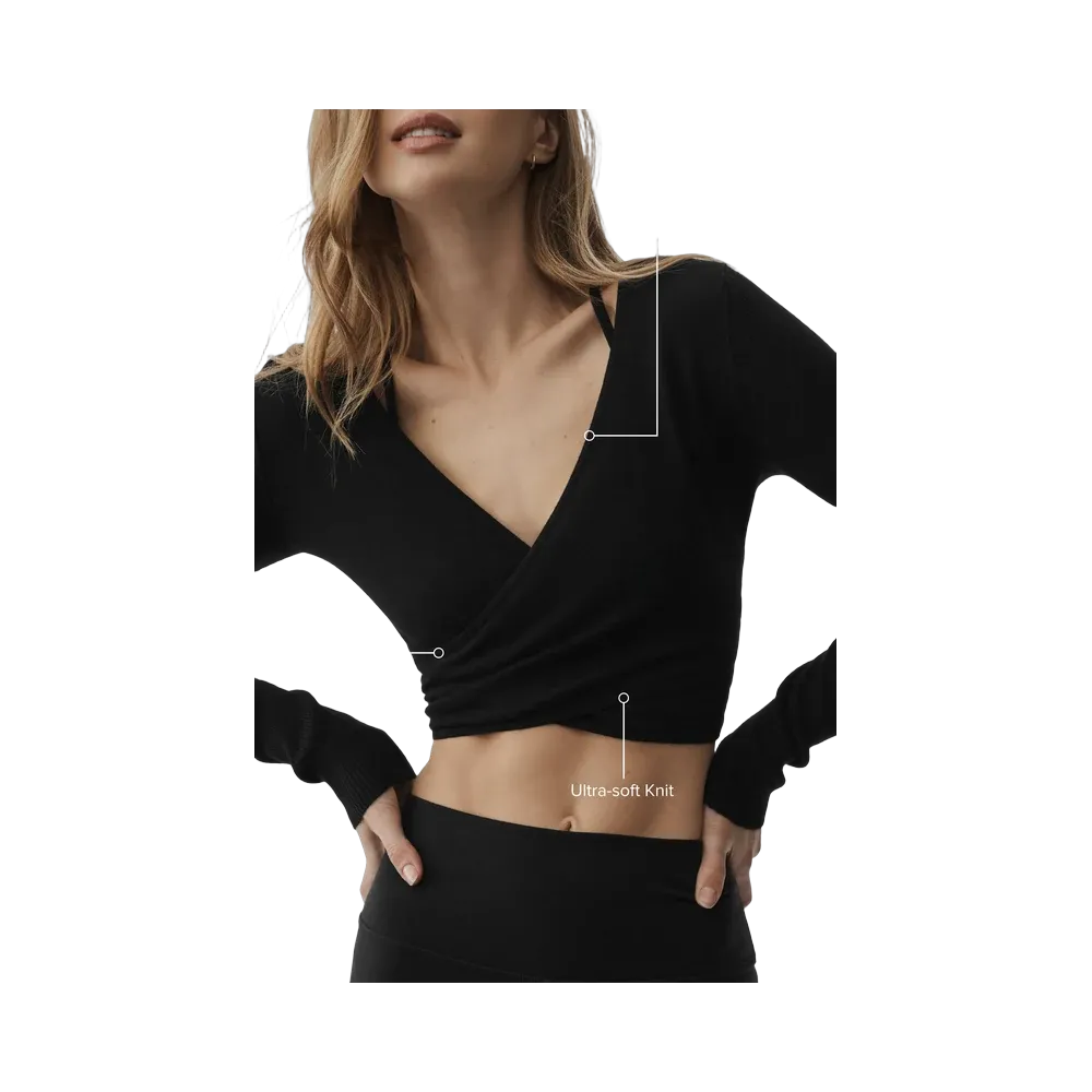 Alo Sweater Knit Crossover Long Sleeve 'Black'
