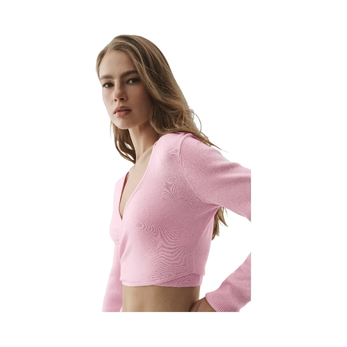 Alo Sweater Knit Crossover Long Sleeve 'Pink Marshmallow'