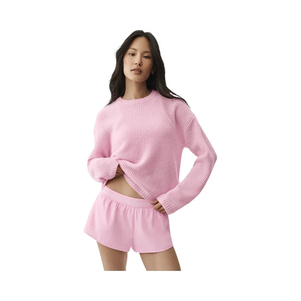 Alo Wool Cashmere Ribbed Noble Crewneck Sweater 'Pink Marshmallow'