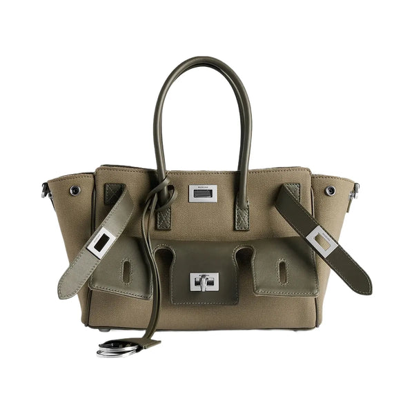 Balenciaga Bel Air Carry All Mini Cotton and Leather Top Handle Bag