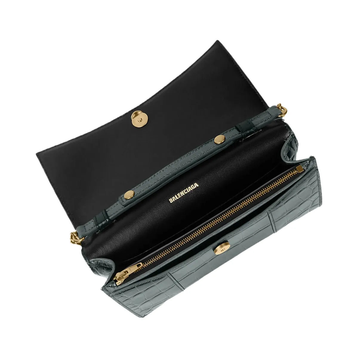 Balenciaga Hourglass Wallet with Chain Crocodile Embossed