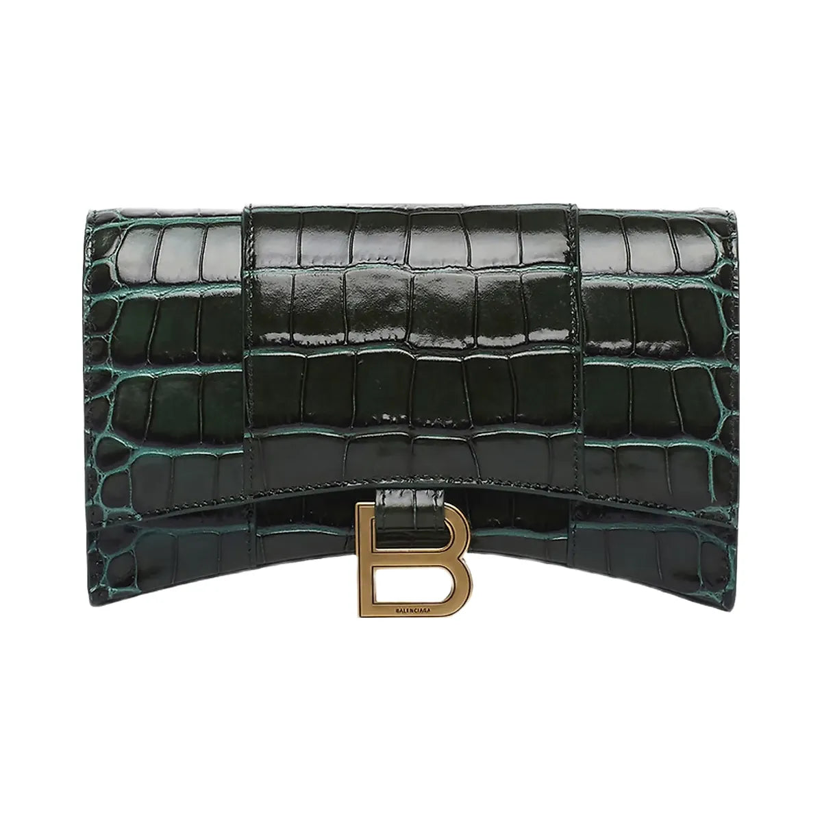 Balenciaga Hourglass Wallet with Chain Crocodile Embossed