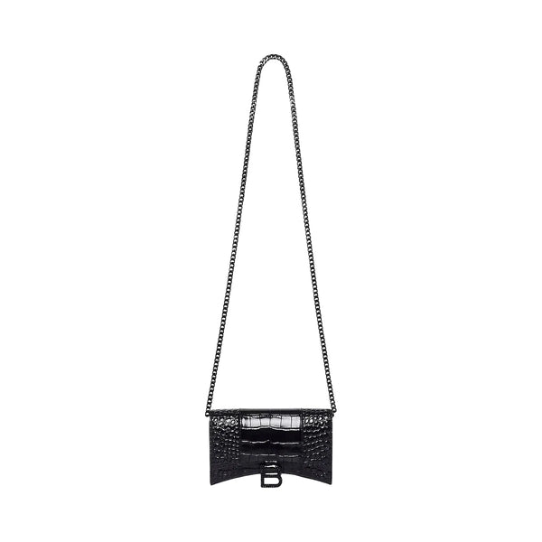 Balenciaga Hourglass Wallet With Chain Crocodile Embossed With Rhinestones
