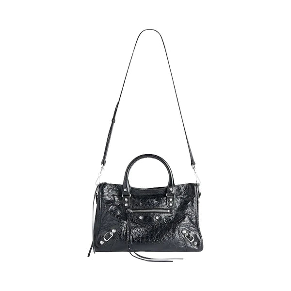 Balenciaga Le City Small Bag In Black Arena Lambskin Shiny Silver Hardware Black