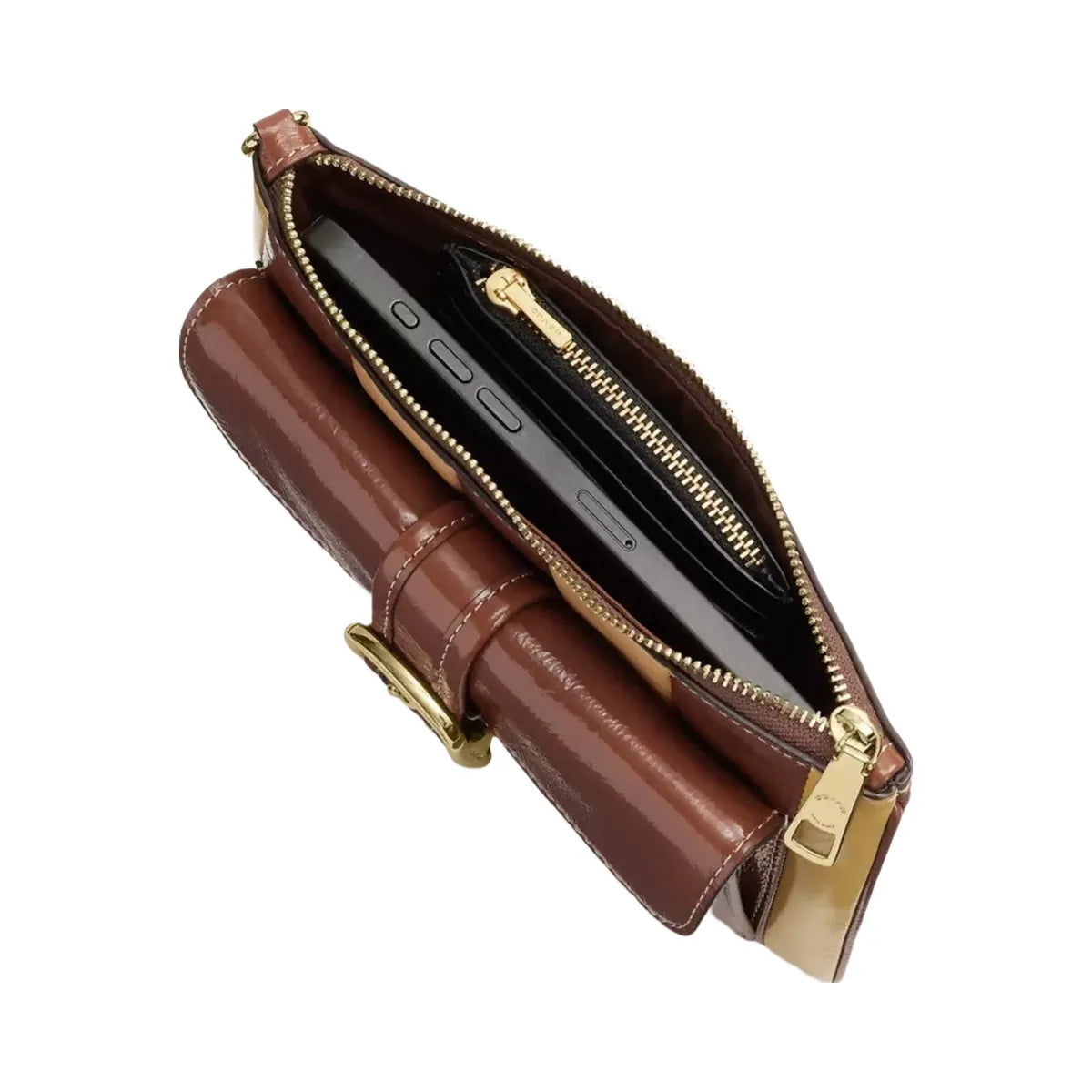 Coach Ashton Wristlet With Striped Patchwork in Gold Redwood Multi