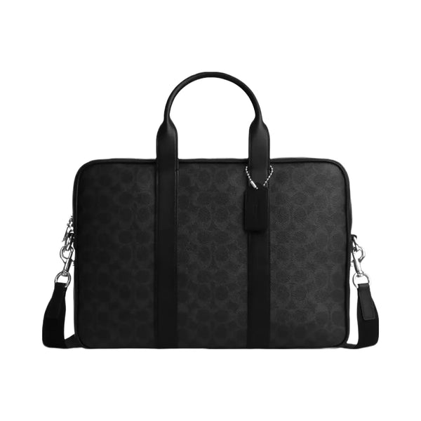 Coach Austin Brief In Signature Canvas in Silver Black Signature