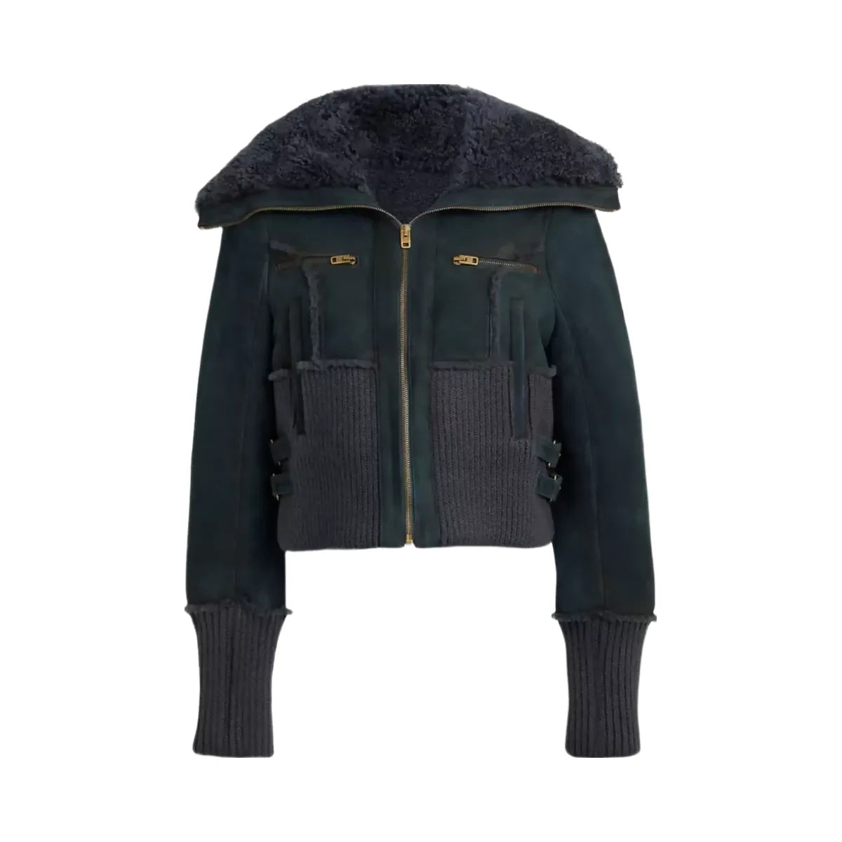Coach Aviator Shearling Jacket in Navy Blue