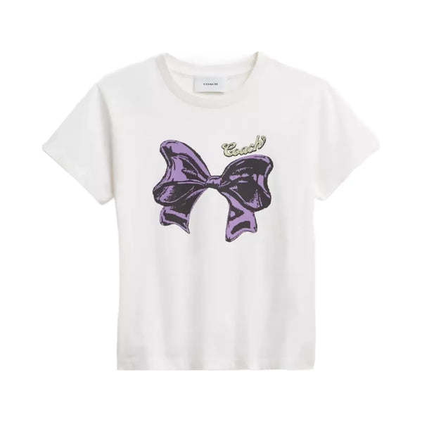 Coach Bow T-Shirt In Organic Cotton in Vintage Ivory