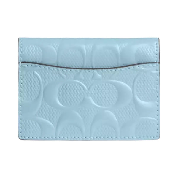 Coach Card Case With Charm In Signature Leather in Gold Light Blue