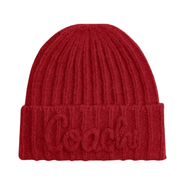 Coach Script Knit Beanie in Red
