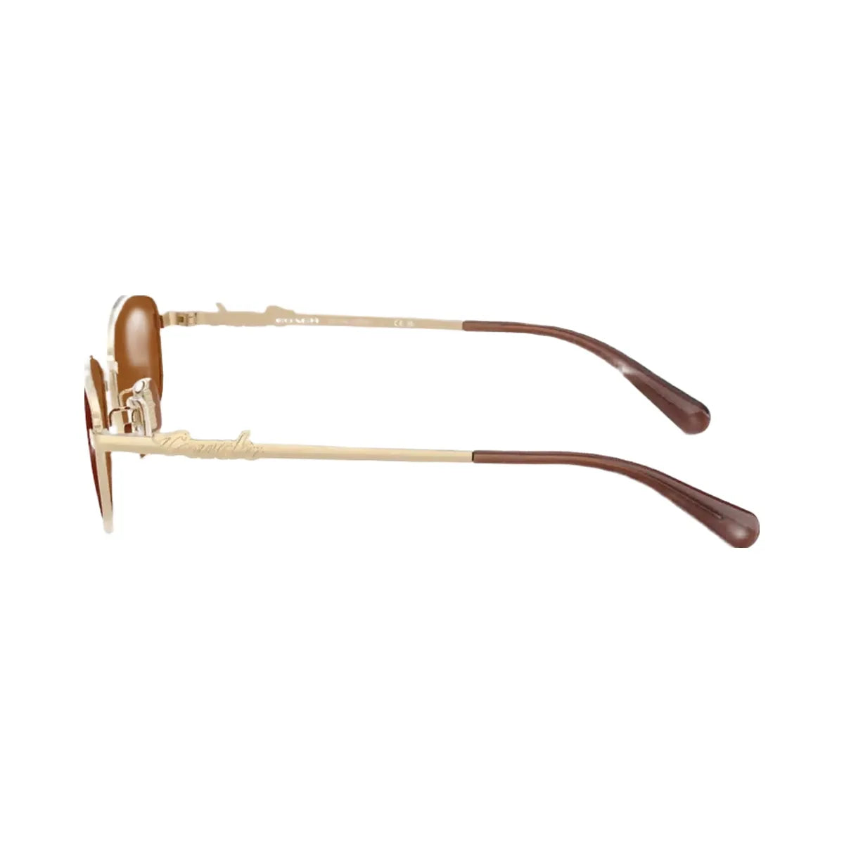 Coach Script Metal Narrow Rectangle Sunglasses in Brown Gold