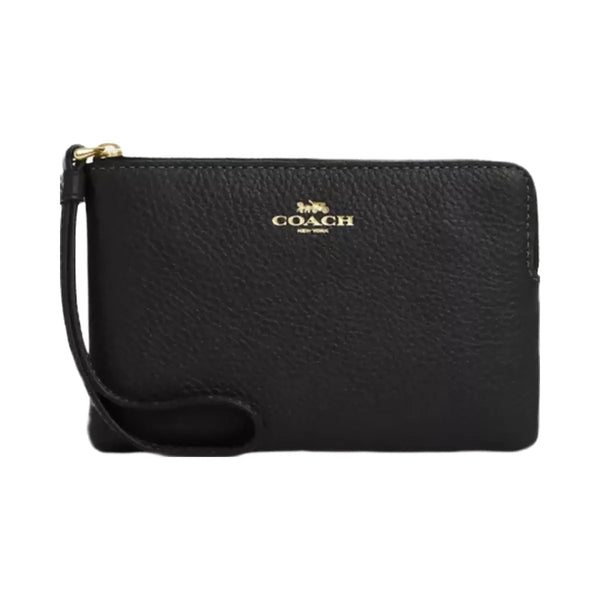 Coach Corner Zip Wristlet in Gold Black