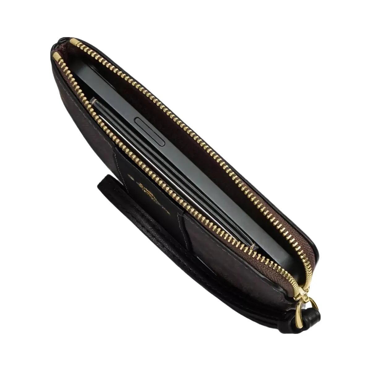 Coach Corner Zip Wristlet In Signature Canvas With Stripe in Gold White Chalk