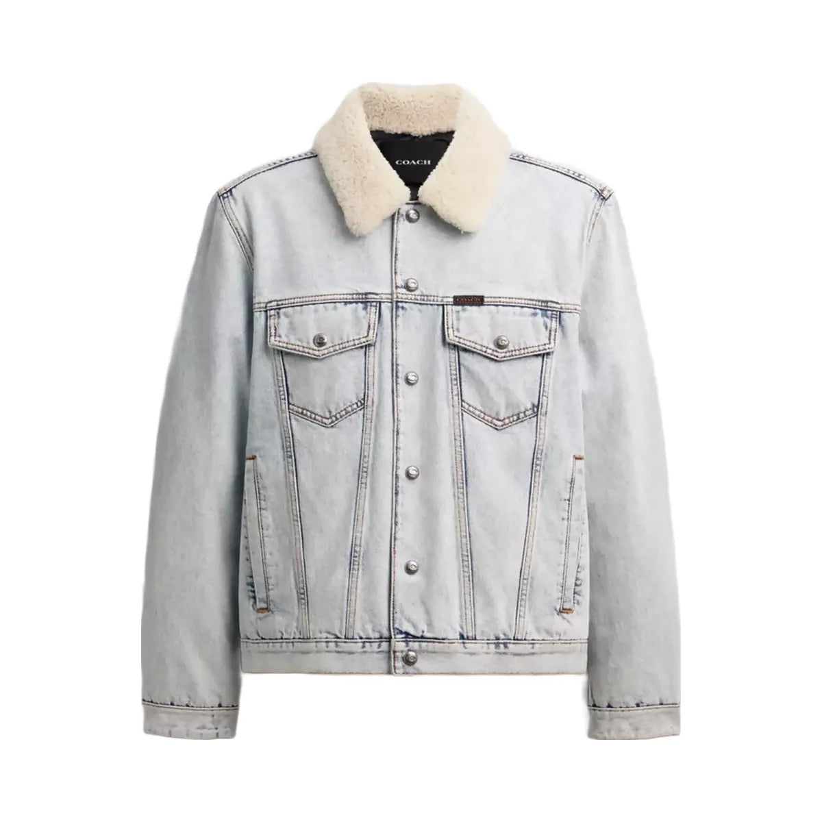 Coach Denim Jacket With Shearling Collar in Light Wash