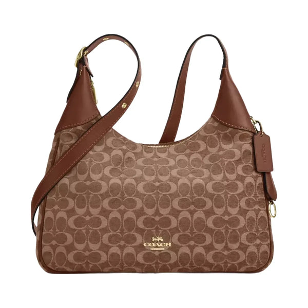 Coach Ella Shoulder Bag In Signature Chenille in Gold Light Khaki Vintage Brown