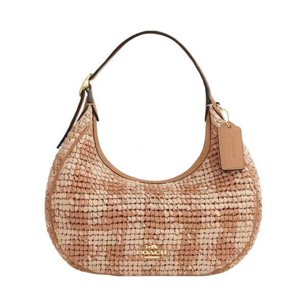 Coach Emily Shoulder Bag With Gingham Print in Gold Tan