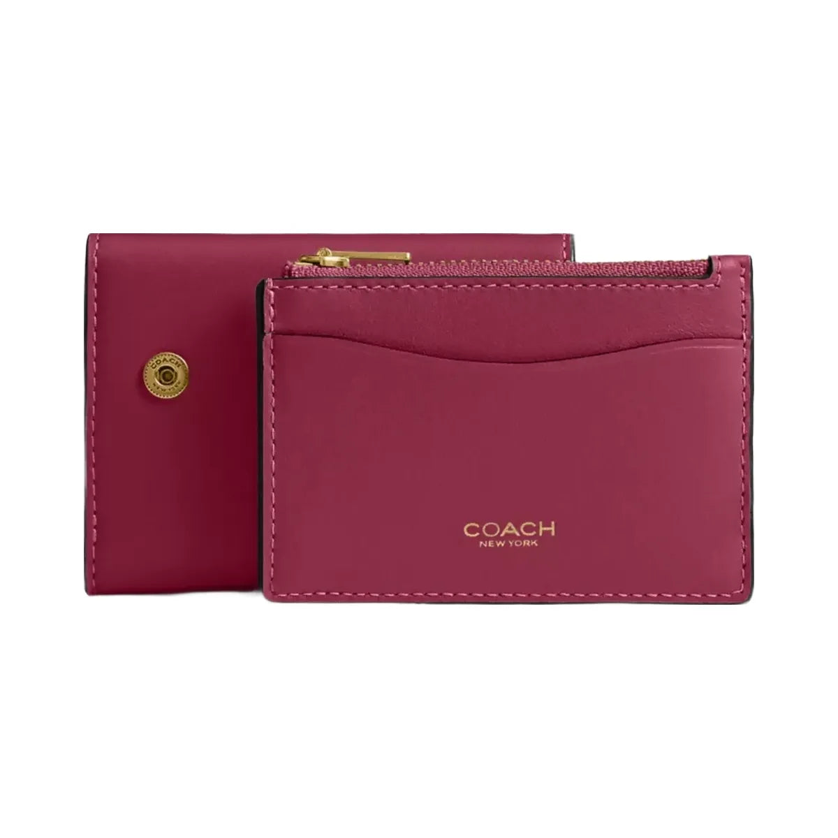 Coach Essential Card Holder Wallet in Brass Dark Fuchsia