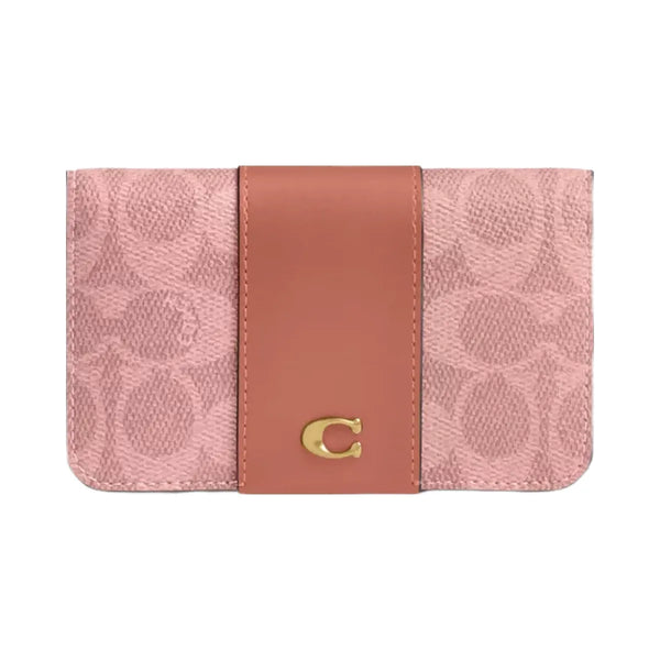 Coach Essential Slim Card Case In Signature Canvas in Brass Melon Pink