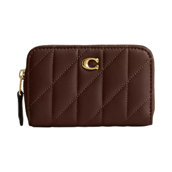 Coach Essential Small Zip Around Card Case With Pillow Quilting in Brass Maple
