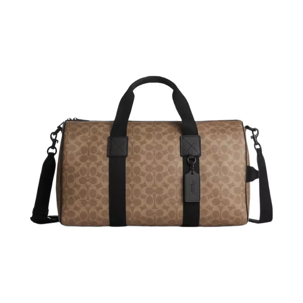 Coach Explorer Duffle Bag 45 In Signature Canvas in Matte Black Tan Black