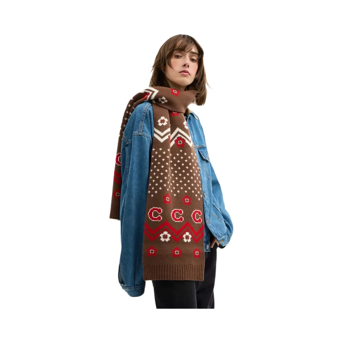 Coach Fair Isle Print Knit Muffler in Sable Multi