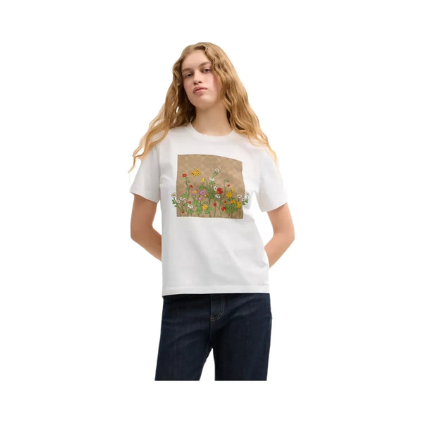 Coach Floral Signature Square Classic T-Shirt In Organic Cotton in Vintage Ivory Multi