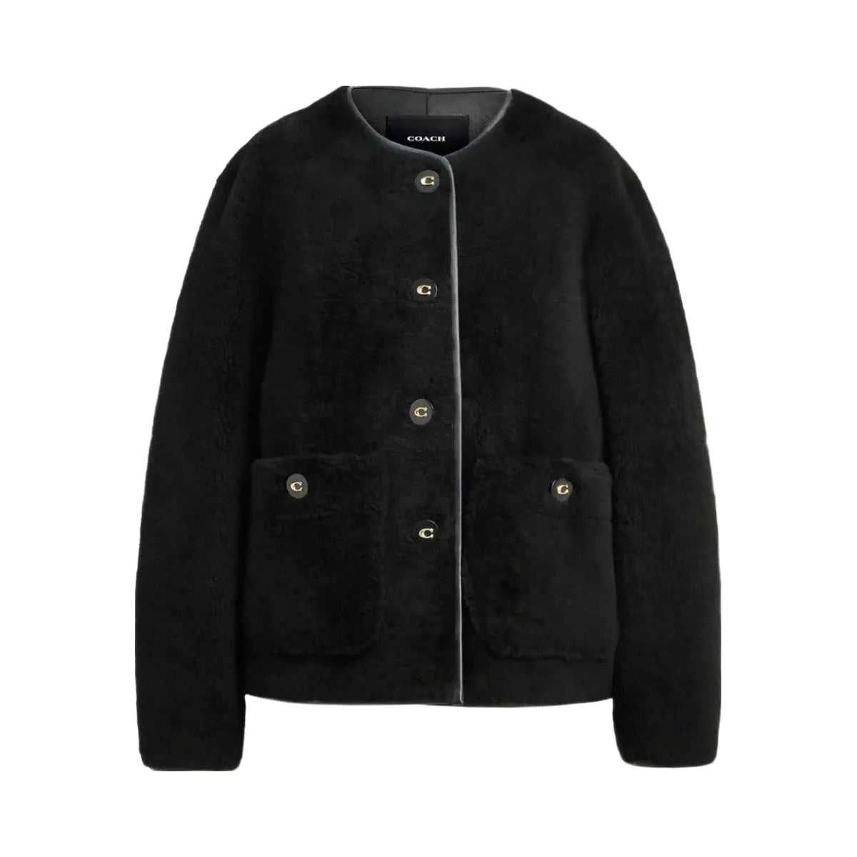 Coach Fluffy Shearling Coat Black