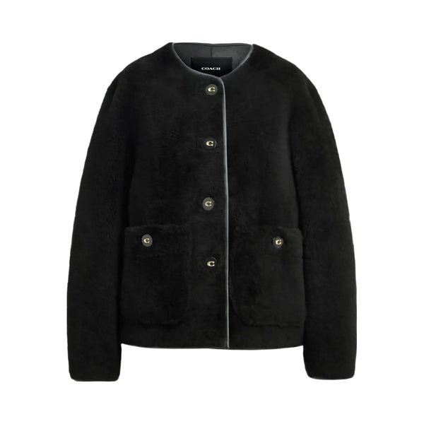 Coach Fluffy Shearling Coat Black