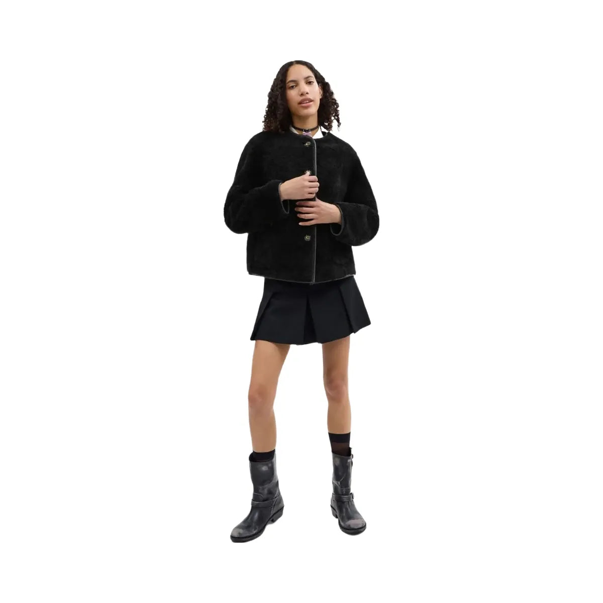 Coach Fluffy Shearling Coat Black
