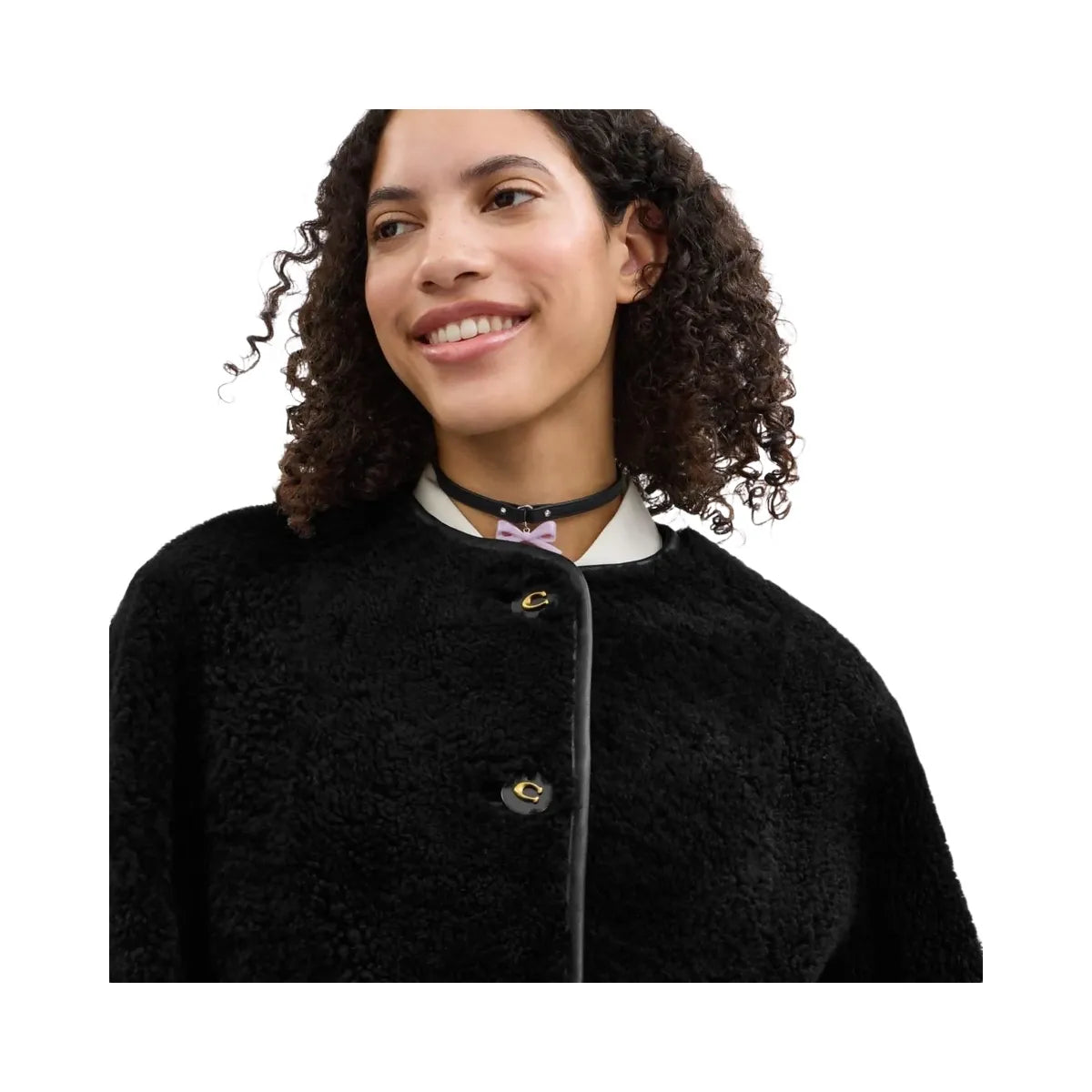 Coach Fluffy Shearling Coat Black