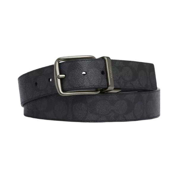 Coach Harness Buckle Cut-To-Size Reversible Belt, 38 Mm in Gunmetal Charcoal Black