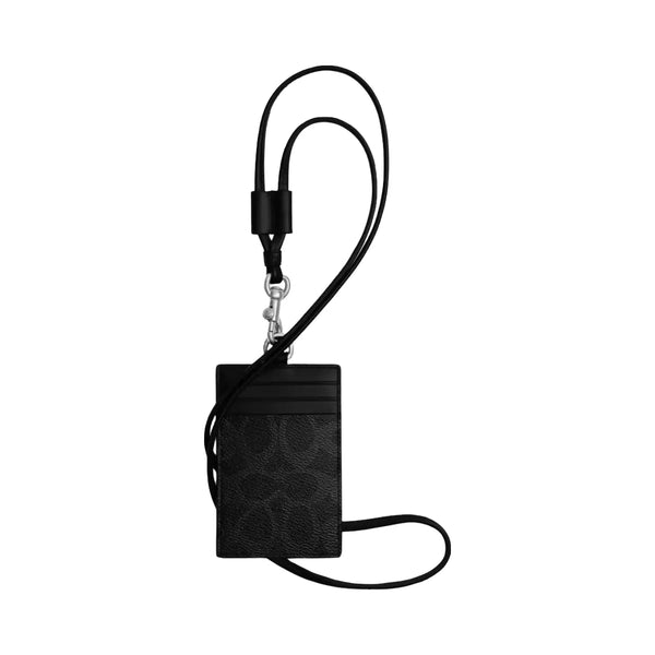 Coach Id Lanyard In Signature Canvas in Black Signature