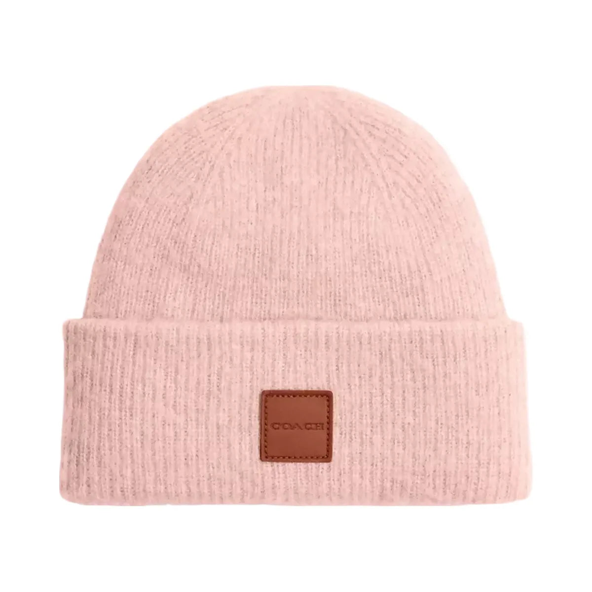 Coach Knit Beanie With Leather Patch in Peach
