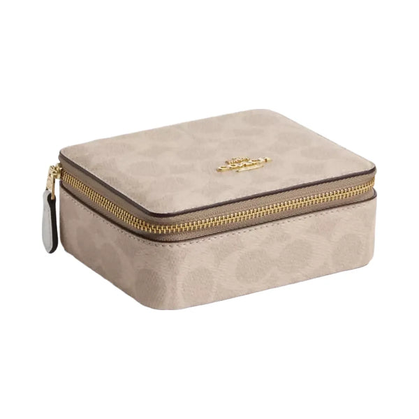 Coach Large Jewelry Box In Signature Canvas in Gold Sand Chalk
